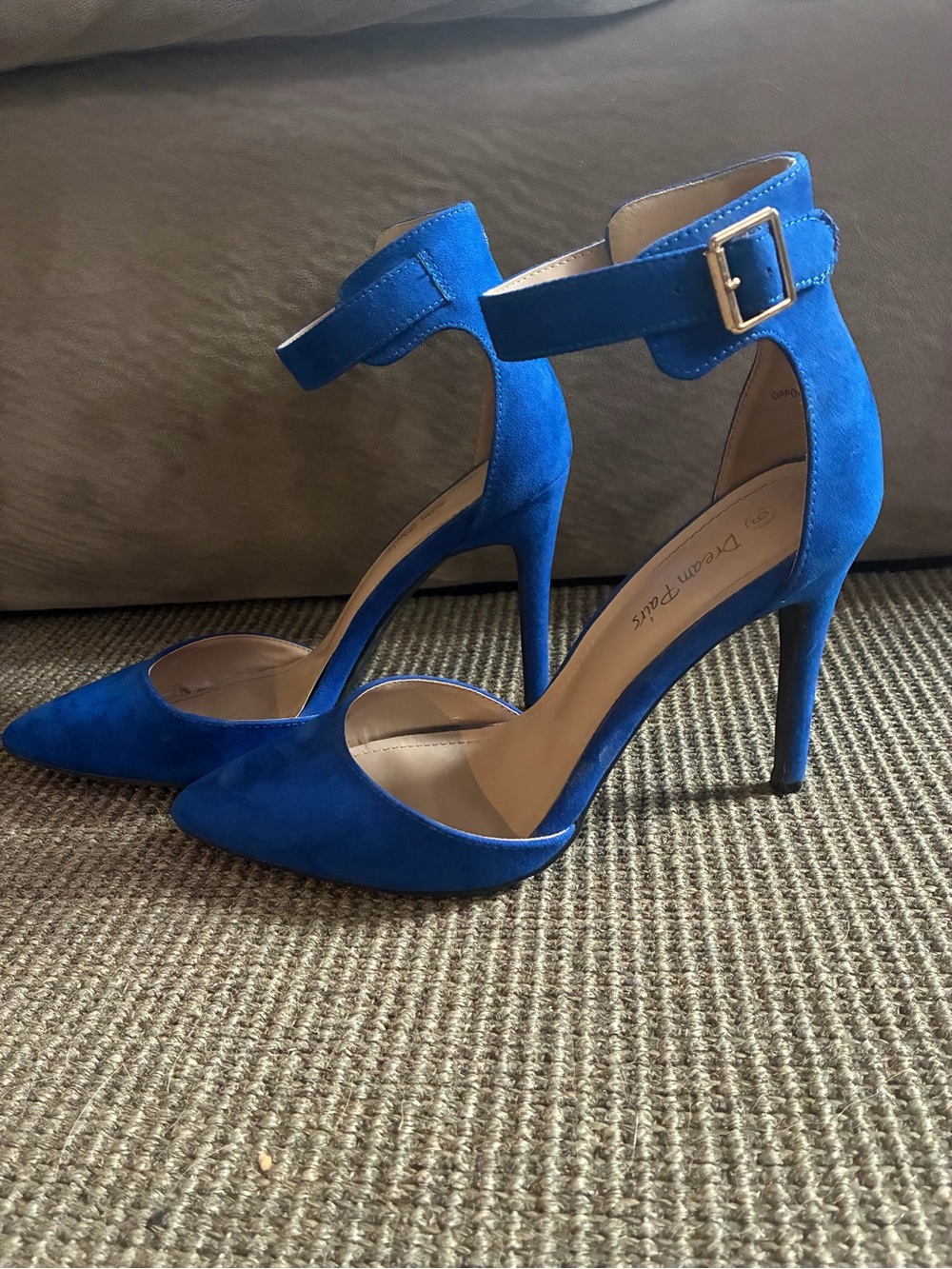 Dream Pairs Royal Blue Suede Pointed-Toe Ankle Strap Heels